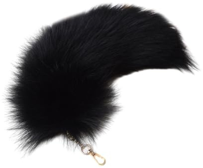 KINSPON Schlüsselanhänger, Fuchs, Pelz, Schwanz, Schlüsselanhänger, hängende Ornamente, Taschenanhänger, Auto-Schlüsselanhänger, Handtaschen-Dekorationen für Frauen und Mädchen, Schwarz