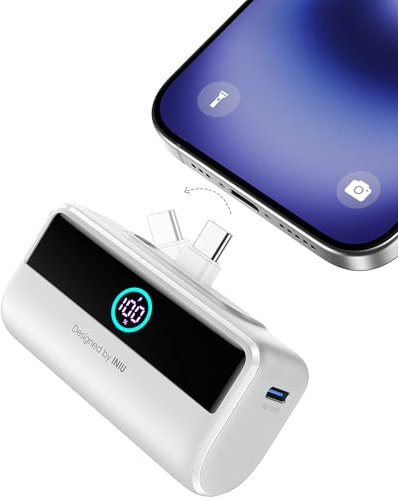 INIU Mini Power Bank, 5500mAh 22.5W Schnelles Powerbank mit Integrierter Faltbarer USB-C Konnektor, Travel kleine External Battery Pack, Powerbank Kompatibel mit iPhone 16 15, Samsung, Weiß