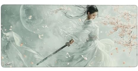 Robe Blanche Tapis de Souris Gamer, 800X400MM XXL Gaming Tapis de Souris Fille sous Main Bureau à Bords Cousus, Mouse Pad Gaming Accessoire Vitesse et la précision Améliorées pour Gamer, 80X40CM-193