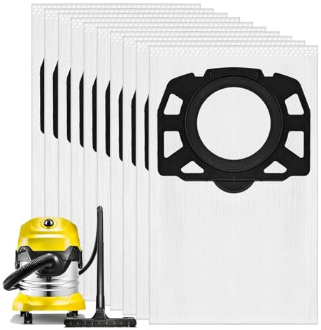 10 Pack KFI 487 Vacuum Bags Compatible with Karcher WD4 WD5 WD6 | Fits for WD5P WD6P MV4 MV5 MV6 WD 4.000 to WD 5.999 SE 6.100 Filter and Dust Bags for 2.863-006.0 Wet & Dry Vacuum Cleaners