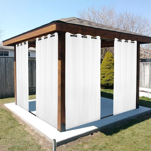 Durchsichtige Outdoor-Vorhänge, wasserdicht, 2 Paneele für Terrasse, Privatsphäre, Lichtfilterung, Ösen oben und Stangentasche, Voile-Vorhang für Veranda, Pergola, Cabana, Weiß, 100 B x 108 L