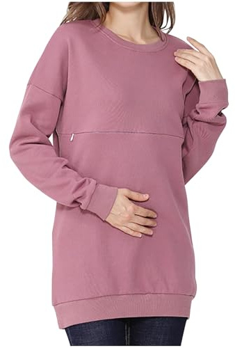 Ropa de Maternidad Ofertas,Camisetas de Maternidad de Manga Larga Camiseta de Lactancia Sudaderas de Lactancia con Cuello Redondo Ropa de Embarazo Sólida Jersey para El Embarazo Primavera y Otoño