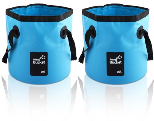 AKOLAFE 2 Pack Folding Bucket 20L Collapsible Foldable Bucket with Handle Outdoor Lightweight Folding Water Buckets for Camping Traveling Picnic Hiking Fishing Boating Car Washing, Blue
