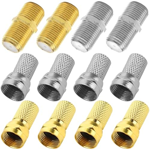 Yuiturt 12 Pcs F Type Connector Kit for Coaxial Cable, 8 RG6 Male Plug Connectors & 4 Female Couplers for Satellite TV Aerial Cable Extension & Repair, TV Adapters for Sky Virgin NTL, RF Fittings