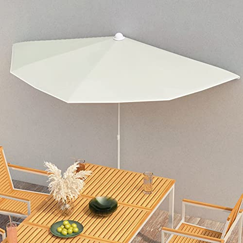 Rantry Halb-Sonnenschirm mit Mast 180x90 cm Sandfarbe Balkonschirm Gartenschirm Marktschirm Strandschirm Schirm UV-Schutz Terrassenschirm