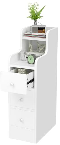 HaodaCulture Nachttisch Schmal 23 cm, Beistelltisch mit 3 Schubladen, Beistelltisch, Offenes Fach, Kleiner Nachtschrank Platzsparend, für Schlafzimmer, Wohnzimmer 35x23x70cm