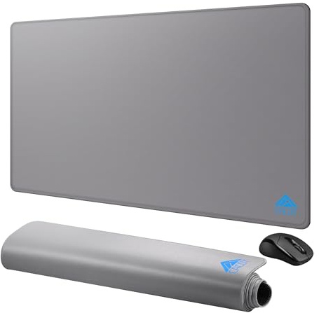 Cacoy 90x50 cm Large Mouse Pad XXL, Extended Desk Mat for Keyboard and Mouse, Non-Slip Rubber Base Gaming Computer Mouse Mat, Spill-Resistant Smooth Surface Office Desk Protector, Stitch Edges, Grey