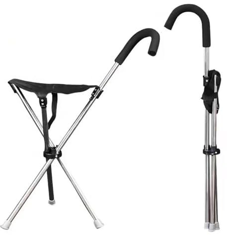 FUELIX Bastone da Trekking con Sedile Sgabello Portatile Pratico Antiscivolo Sedia Pieghevole in Canna da Viaggio Bastone con Seduta Pieghevole per Anziani, Alpinismo All'aperto