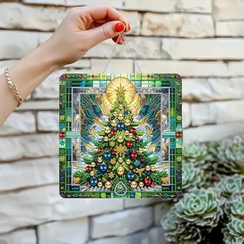 RunFar shop DIY 5D Diamond Painting Fensterbild Weihanchtsbaum Diamond Painting Anhänger Herbst Weihnachten für Erwachsene Kinder, Bastelset Hängend Ornament Tür Fenster Wand Weihchtsdeko