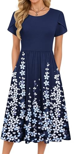 MOLERANI Women Summer Midi Dress Elegant Short Sleeve Dress NV Blossom XL