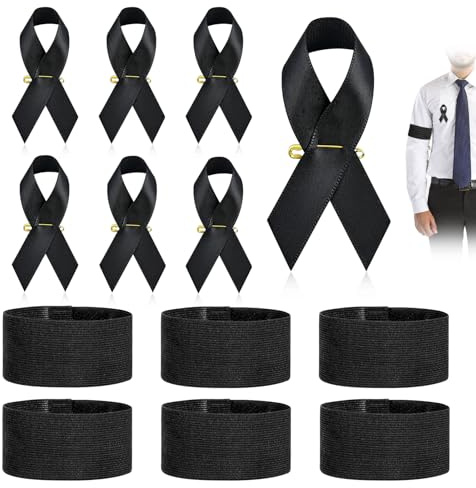 JAXICREY 12 Stück Trauerflor Armbinde Schwarze, Trauerflor Armbinde Oberarm, Trauerschleife Personalisiert, Trauerband, Trauerbinden, Satinbroschen für Fußball, Burial, Memorial Service