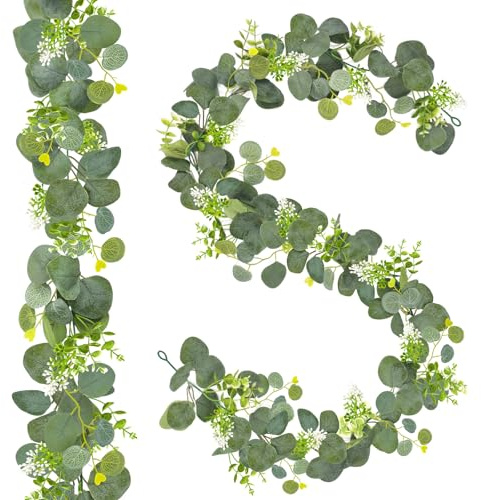 TINA Künstliche Eukalyptus Girlande 2/4 Stück Eukalyptus Künstlich Hängend Blätter Girlande 1,8m Eukalyptus Deko Grün Blumengirlande Tischgirlande für Hochzeit Bogen Garten Indoor Outdoor (2, Grün)