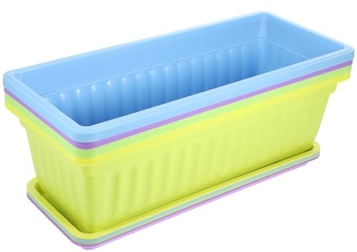 ORFOFE Set 4 Vasi Rettangolari per Piante con Vassoio Fioriere da Esterno Colorate 43X19X14 CM per Davanzale Balcone e Giardino Vaso da Vivaio con Fori di Drenaggio e Design Leggero