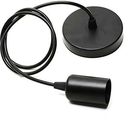 Pendant Light Fitting, Metal E27 Screw Lamp Holder with 1M Cable, Industrial Style Flex Cable Modern Ceiling Rose Pendant Light Fitting Bulb Holder for Kitchen Dining Room(Black)