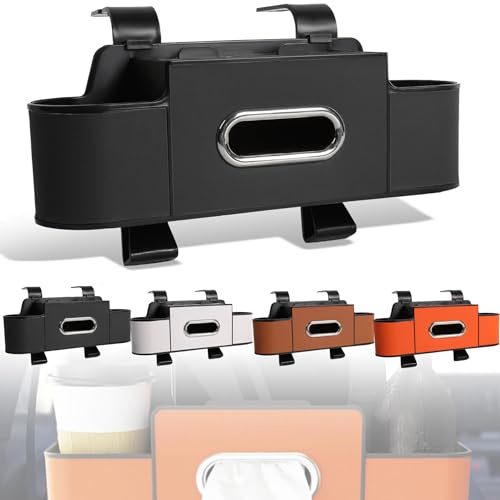 3-in-1 Car Backseat Organizer,Multifunctional Car Seat Storage Box with Cup Holders,Tissue Box & Hanging Hooks,Universal Waterproof Organizer for Clean & Organized Car Interior (Black)