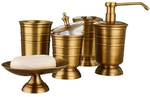 1 Bath Hardware Sets Antique Brass Soap Dispenser Dish Toothbrush Holder Storage Tank Gargle Cup Bathroom Accessories para encimeras de baño