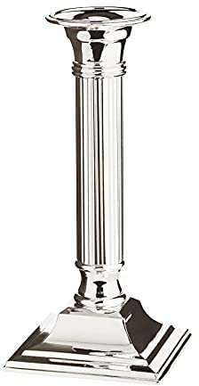 EDZARD Candelero Lincoln, Base Cuadrada, fuste Estriado, Plateado, Protegido contra el deslustre, para Velas de Palo, Altura 19 cm