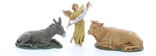 Moranduzzo Bœuf Âne et Ange Gloria pour Crèche de 10 cm – Standard 10 – Échelle 1:20 – Figurines Incassables, Finition Manuelle, Sculpteur M. Landi, Made in Italy
