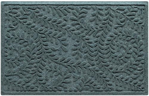 WaterHog Boxwood Front Door Mat Indoor Outdoor Entrance, Absorbent All-Weather Doormat with Non-Slip Rubber Backing, Dirt & Moisture Trapper, Low Profile & Easy Clean, Made in USA, 23x36 Bluestone