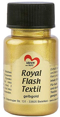 Ideen mit Herz pintura textil metalizada Royal Flash | Color Metálico de Alto Brillo | Adecuado para tejidos y telas Claros y Oscuros | Camisetas, Bolsos, Ropa | 50 ml (oro amarillo)