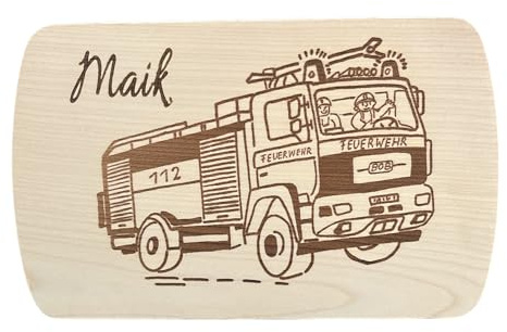 Frühstücksbrettchen Feuerwehr aus Naturholz – Holzbrett mit Feuerwehrmotiv – Personalisierbar mit Namen & Gravur – für Kinder & Erwachsene