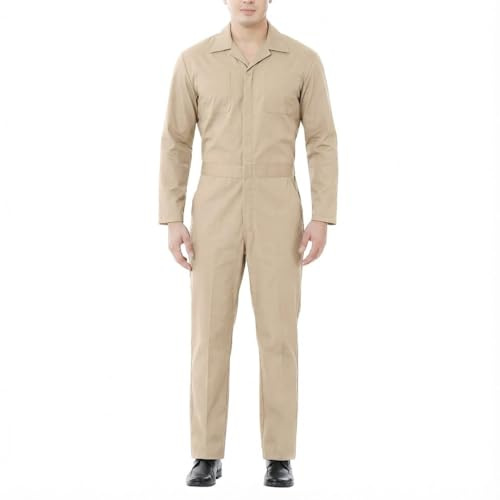 TopTie Blended Langarm-Overall für Herren, Khaki-Overalle Länge