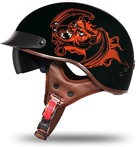 GAOZ Aperto retrò Casco Helmets Moto Unisex Vintage Mezzo Casco Scodella Cruiser con Visiera Elicottero Pilota Casco Jet Bicicletta Sport Skateboard Casco DOT/ECE Certificato