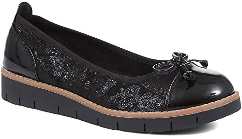 Pavers Elegant Ladies Ballet Pumps in Black Patent - Supportive Comfort Sole - Parisian Round Toe - Faux Leather - Wide Fit Options Size UK 7 / EU 40