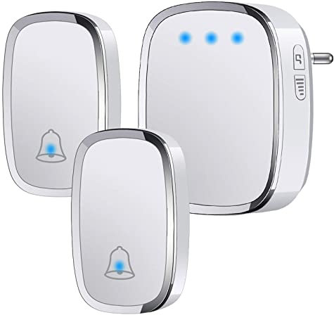 YYQ Sonnette sans Fil Extérieur Étanche IP44, Sonnette de Porte 300 Mètres, Kit de Carillon avec LED Flash, 2 Émetteurs et 1 Récepteur, 5 Niveaux de Volume, 36 Mélodies