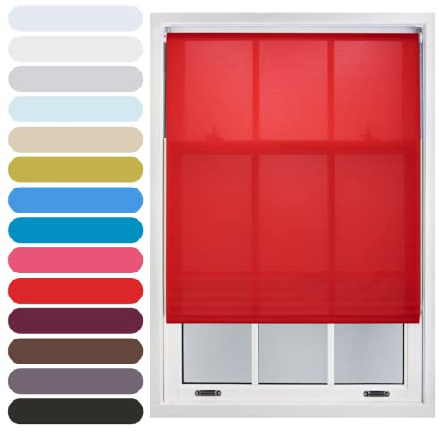 FURNISHED Persiana Enrollable Recortable con luz Natural para Ventanas, fácil de Instalar, Tela no Opaca, Kit Completo para Cocina, Sala de Estar y Dormitorio, Rojo, 125W x 210H cm