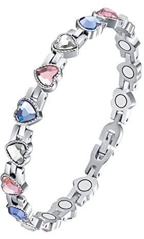 Jecanori Damen-Titan-Stahl-Magnetarmband. Ein gesundes Armband zur Schmerzlinderung bei Arthritis. Das Design des Herzdiamanten. Mit Demontagewerkzeug und Geschenkbox