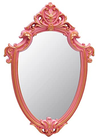 Eaoundm Specchio Vintage Antico Decorativo da Parete 41,9 x 28 cm Forma a Scudo (Rosa)
