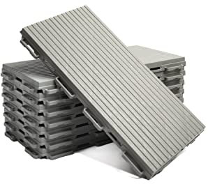 FORTENA Terrassenfliesen aus Kunststoff – 15 x 30cm, 8 Stück, 0,36 qm, Anti-Rutsch-Oberfläche, Klickfliesen in Holzoptik, Bodenbelag, grau, antrazhit, witterungsbeständig (Grau)