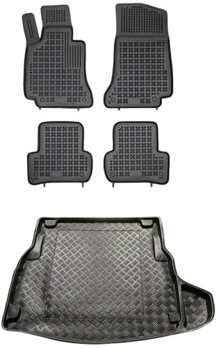 MOTOS Satz Gummifußmatten und PE Kofferraumwanne für Mercedes-Benz C-Klasse W205 2014-2021 Verbessern Sie Ihren Reisekomfort mit Antirutschmatte Auto - Allwetter fußmatten Auto, Schutz vor Verschmutzu