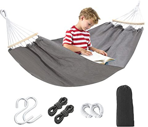 Fukamou Leinwand Hängematte | Einzeln Oder Doppelt | Stabhängematte Für Indoor Outdoor Balkon Garten Camping | Kippsicher | 190x150cm Gray