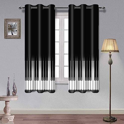 AHBEWIN Piano Music Blackout Curtains Black White Piano Key Curtain 42x63in