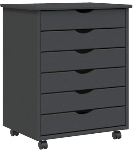 vidaXL Moss Grey Rolling Cabinet with 6 Drawers | Solid Pine Wood Stylish Storage Solution for Office Living Room Bedroom and Craft Easy Move Design Wheels Chest of Filing Drawer Trolley Wooden File