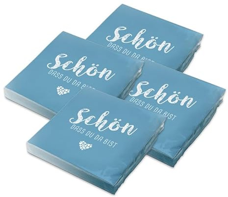 itenga Servietten Schön dass du da bist 30 x 30cm 3-lagig 80 Stück für Kommunion Konfirmation Hochzeit Taufe und andere Feiern (nordic blue)
