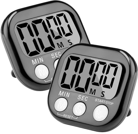 2 PCS Magnetic Kitchen Timer, Big Digits Large LCD Screen Display Timer, Digital Clock Countdown Stopwatch for Cooking, Study, Work, Exercise (2 PCS Black)