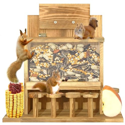 MeyRolizn Eichhörnchen Futterhaus aus Kiefernholz, Eichhörnchen Futterhaus zum mit Maiskolbenhalter, Eichhörnchenhaus für Draußen,Chipmunk-Futterstation für Hinterhof Außenbereich Garten (A)