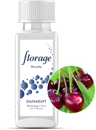 Florage 100ml Saunaaufguss KIRSCHE - 50 Jahre Erfahrung als deutsche Duftmanufaktur, hochergiebiges Aufgussmittel für die Sauna, viele Aufguss Düfte, vegan und ohne Tierversuche