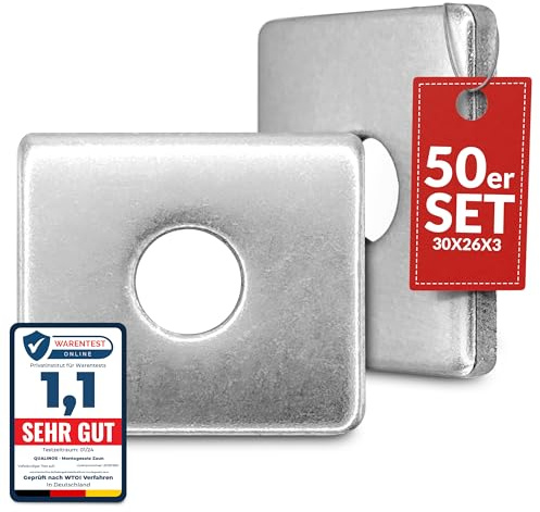 Qualinos 50x Doppelstabmattenzaun Befestigung Klemmplatte, 30x26x3 mm, V2A | V2A-Edelstahl, entgratet und poliert, einheitliches Zaundesign ohne Prägung, für Doppelstabmatten-Neumontage, wetterfest