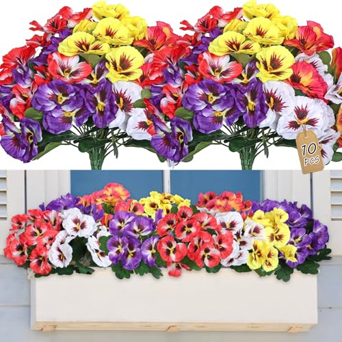 SOMTING 10 buntar konstgjorda blommor som äkta balkong konstgjorda blommor utomhus UV-resistent väderbeständiga konstgjorda balkongväxter balkongblommor för hus fönsterbräda bröllopsdekor (blandad