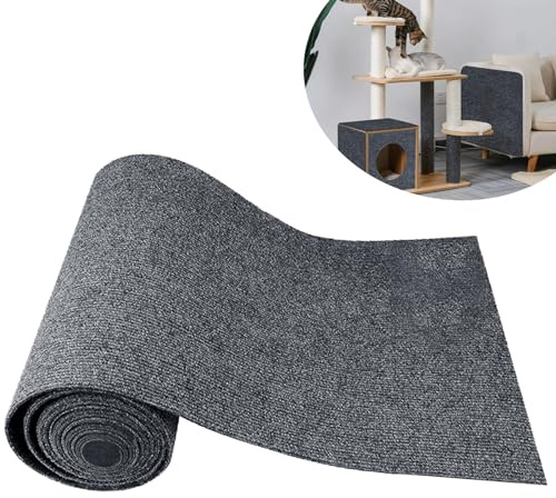 Kratzmatte Katzen Wand Selbstklebend, 200cmx40cm Kratzwand für Katzen Sofa, Kratzbretter Katze Wand Grau, DIY Trimmbarer Teppich Katzenkratzbretter, Katzenteppich für Kratzbaum