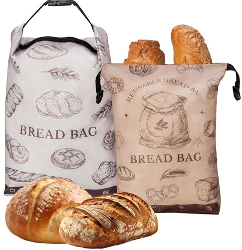 NiHome 2 sacchetti riutilizzabili per pane fatto in casa, 43,2 x 30,5 cm, grande capacità, protezione a doppio strato con fodera impermeabile e resistente all'olio, per uso alimentare, per lievito