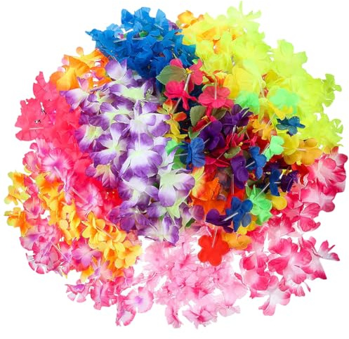 24 Stück Hawaii-Lei-Halsketten, Hawaii-Blumen-Girlande, Halskette, künstliche Blumengirlande, Geburtstag, Party, Leis, Sommer, Strand, Girlande, Dekorationen, Gastgeschenke