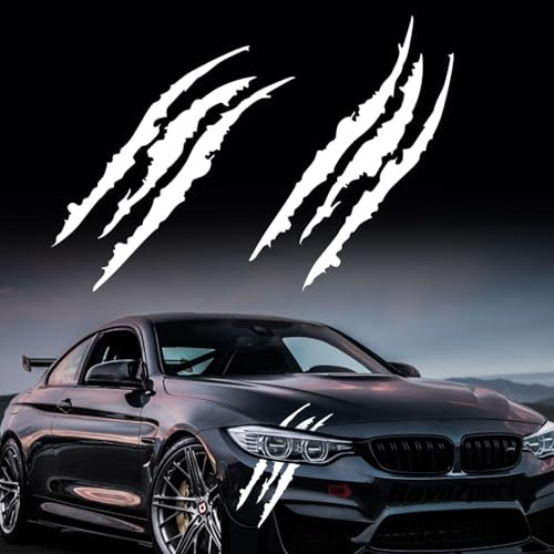Bilklistermärken repor klor, 2 st svarta repor bilklistermärken klistermärken monster klor tecken klistermärken bil tuning dekorativa ränder för bil (vit)