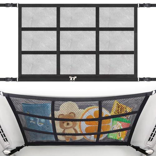 Raxfekro Red de equipaje para coche, alta elasticidad, 80 x 53 cm, red universal de doble capa para equipaje con cremallera, adecuada para la mayoría de los modelos