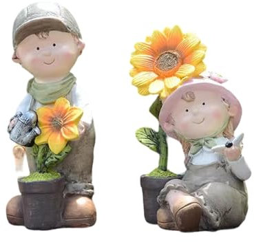 JISADER Statua da Giardino per Ragazzo e Ragazza, aiuola, Cortile, Scultura per Esterni, Carina, Miniatura per Giardino, per Tavolo, casa, Esterno, Esterno, Rosa
