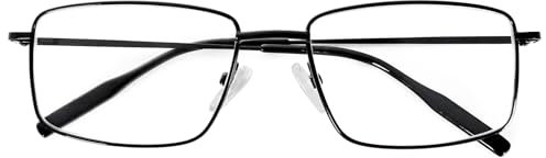 MMOWW Gafas de Lectura Hombres Anti Luz Azul Rectangular Metal Lente Clara Estilo Retro Gafas Ordenador (Negro, +2.5)